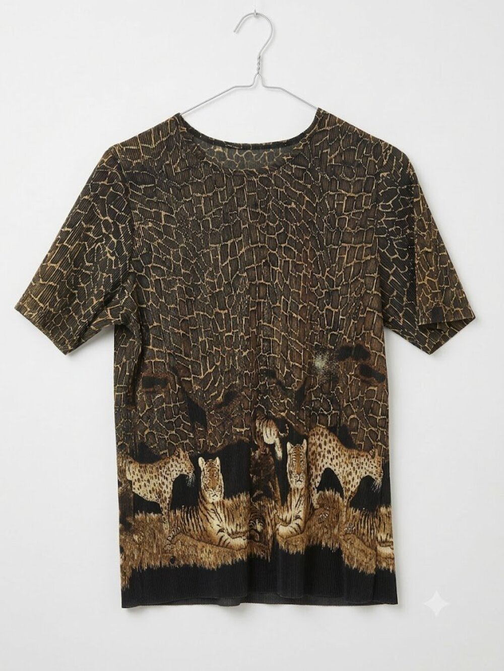 Safari Plissé Top Tiger Leopard Print Short Sleeve Blouse - Picture 5 of 13